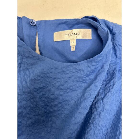 FRAME Ruched Sleeveless Cotton Midi Dress In Coastal Blue Size s - Picture 8 of 10